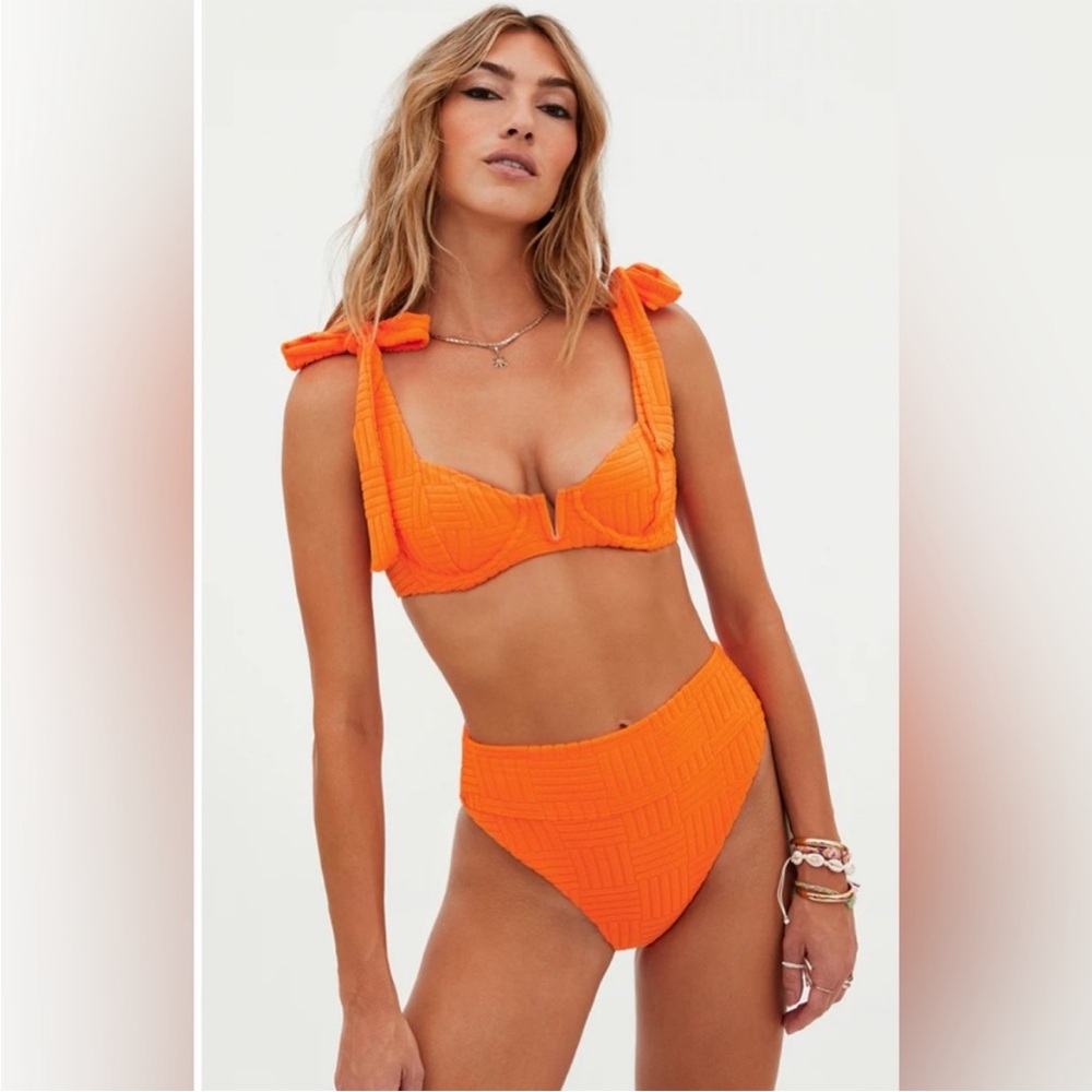 Beach Riot Orange Textured Tie-Shoulder Bikini Set